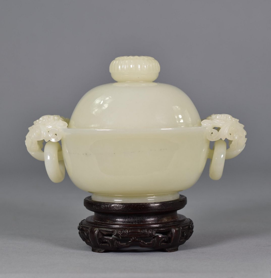 VERY FINE CARVED JADE COVERED CENSER WITH HARDWOOD (1 of 10)
