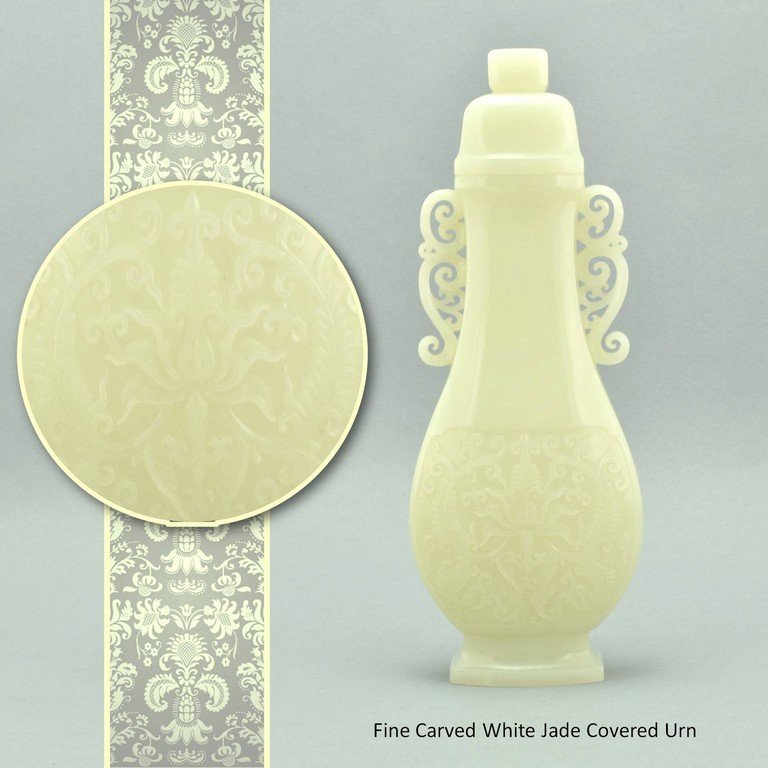 FINELY CARVED WHITE JADE OF COVERED URN (1 of 10)