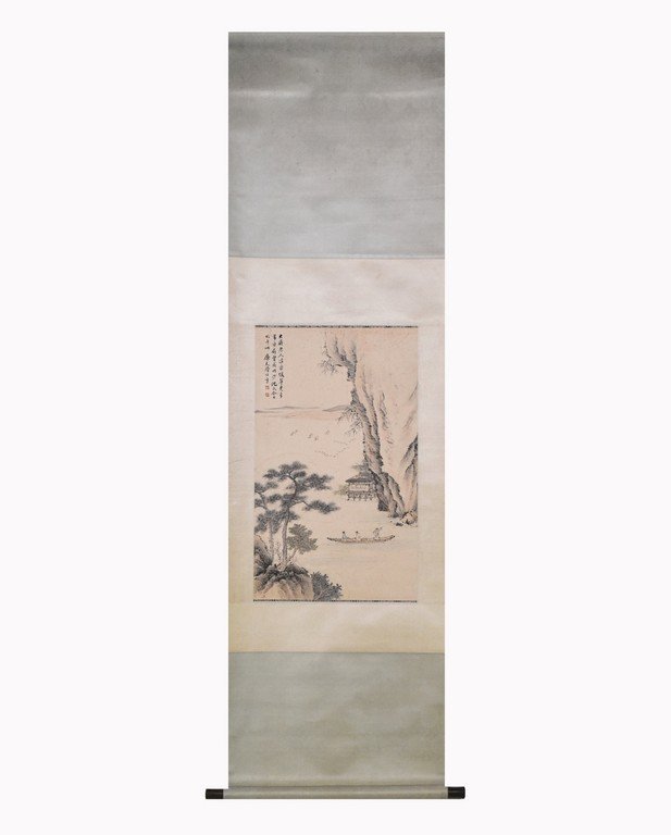 CHINESE WATERCOLOR SCROLL PAINTING OF BOAT IN A (1 of 8)