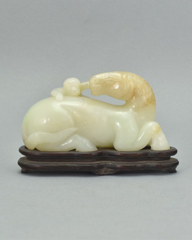 CARVED WHITE JADE OF MONKEY RIDING  A HORSE (1 of 8)