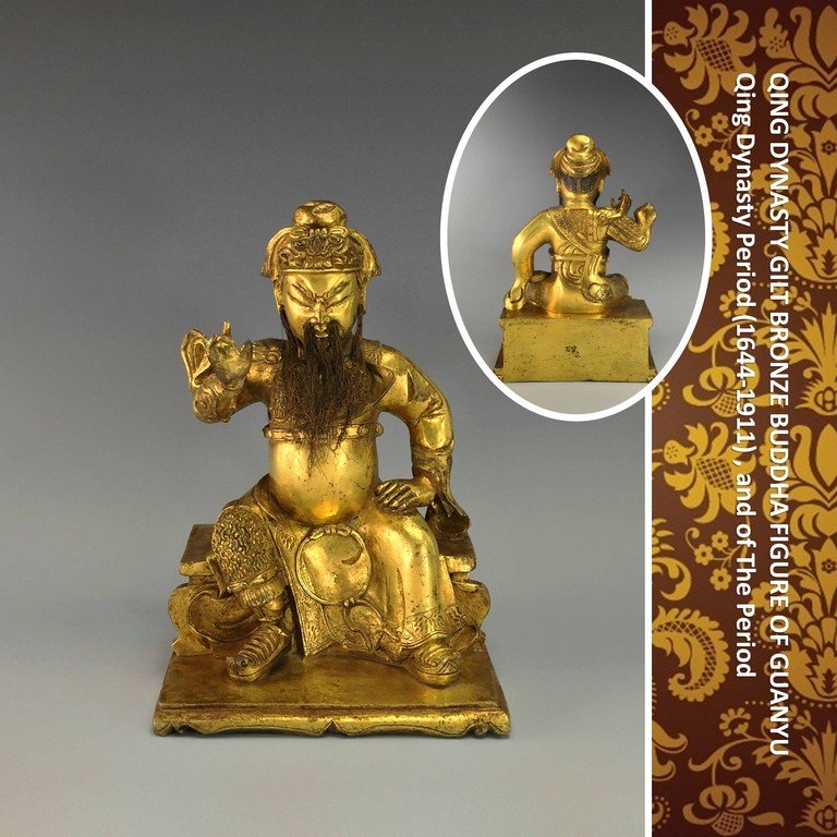 IMPORTANT QING GILT BRONZE BUDDHA OF GUANYU FIGURE (1 of 9)