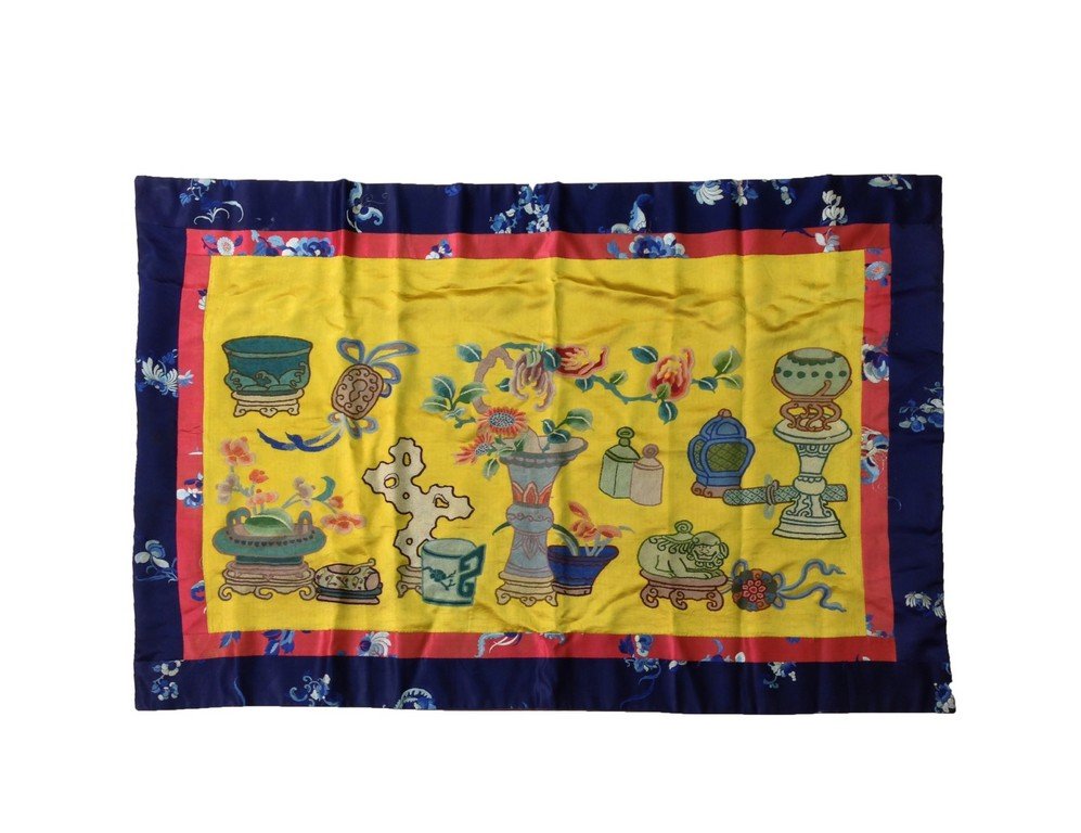 FINE CHINESE EMBROIDERY SILK PANEL, 19TH C (1 of 6)
