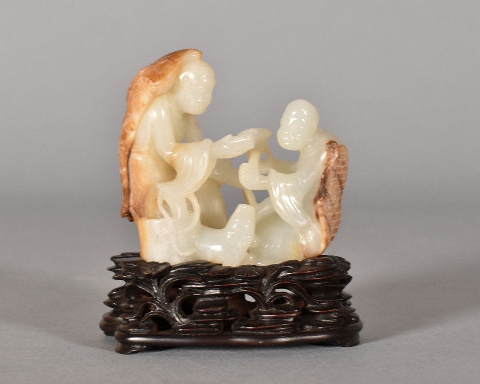 A SUPERB CARVED WHITE JADE OF TWO SAGES (1 of 8)