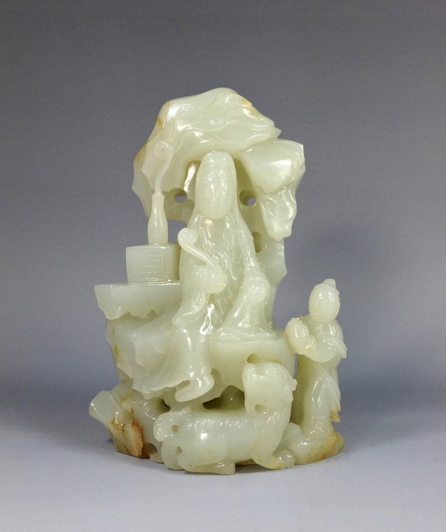 VERY FINE CARVED WHITE JADE OF GUANYIN FIGURE (1 of 7)
