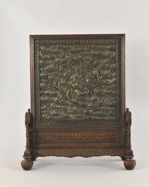 DRAGON CARVED JADE TABLE SCREEN (1 of 10)