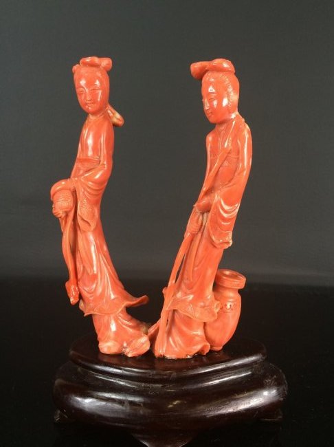 A FINE RED CORAL OF LADIES FIGURINES (1 of 9)