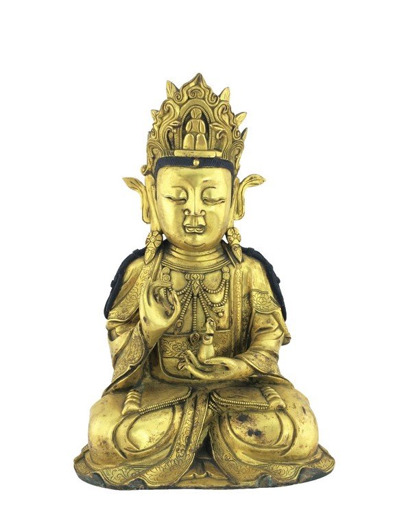 A FINE LARGE 12" GILT BRONZE FIGURE OF BODHISATTVA  (1 of 7)