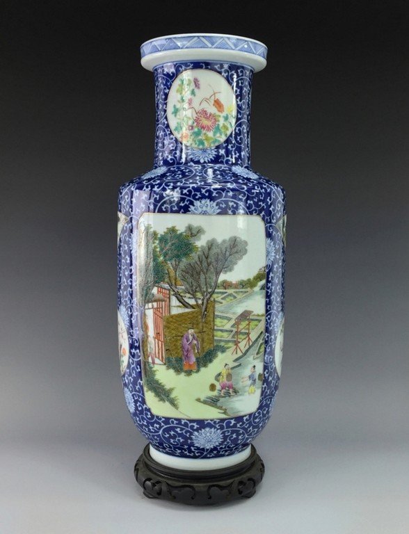 FINE BLUE MEDALLION GILT VASE W/ STAND (1 of 10)