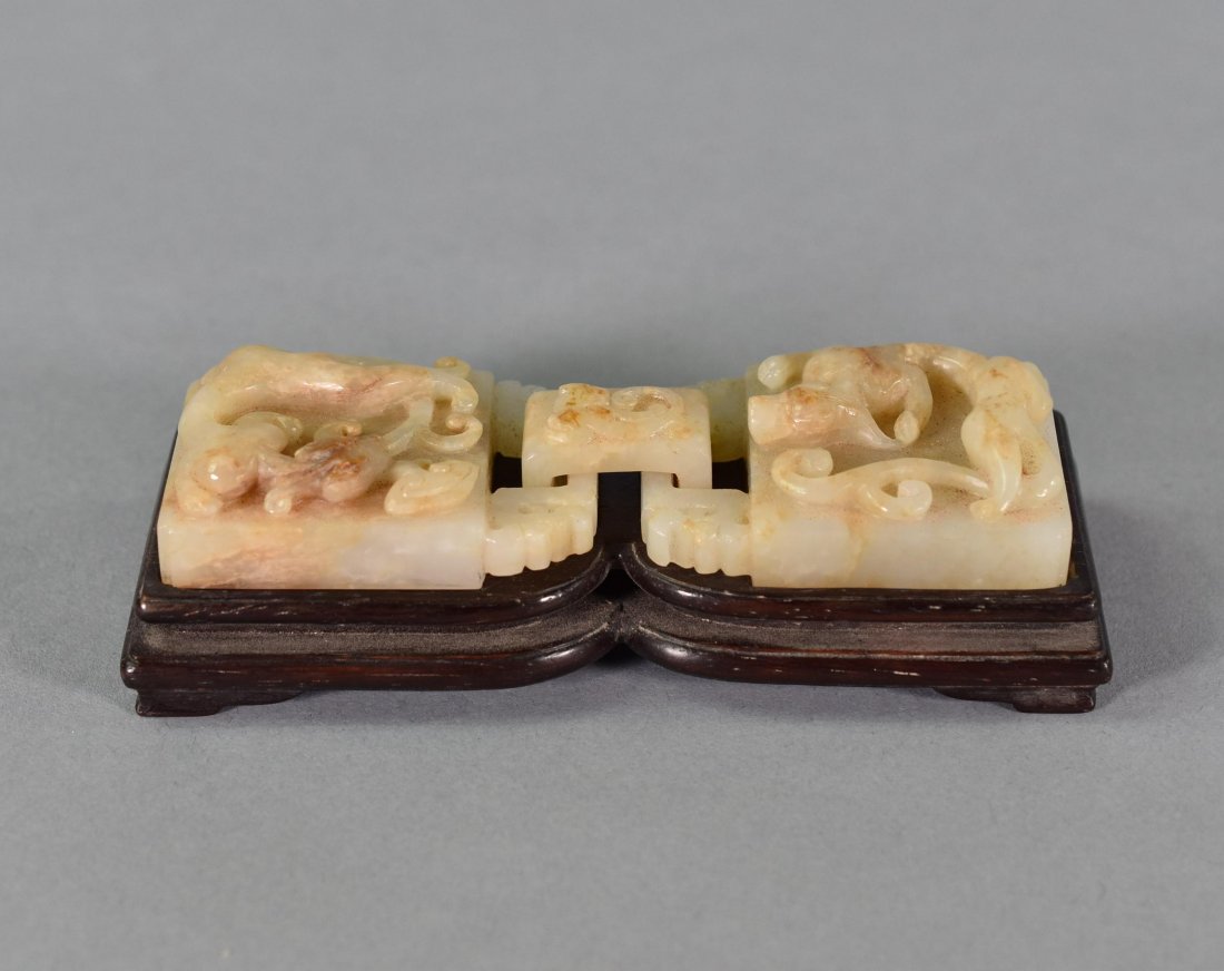 PAIR CARVED JADE  BELT BUCKLE W/ TIGER MOTIF (1 of 9)
