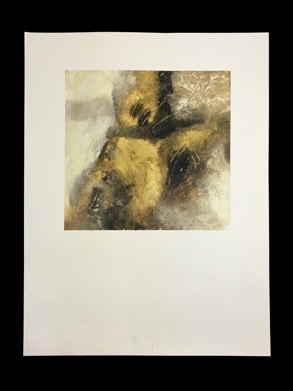 ABSTRACT BEGINNINGS II: Artist: LAURA DILLON; Title: "ABSTRACT BEGINNINGS II; Abstract print featuring golden and neutral hues. PRINT, Dimension: 15X15” Inventory# 40