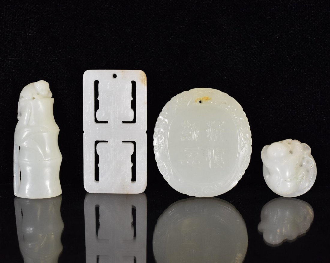 GROUP OF 4 (FOUR) PCS CARVED JADE PENDANTS (1 of 10)