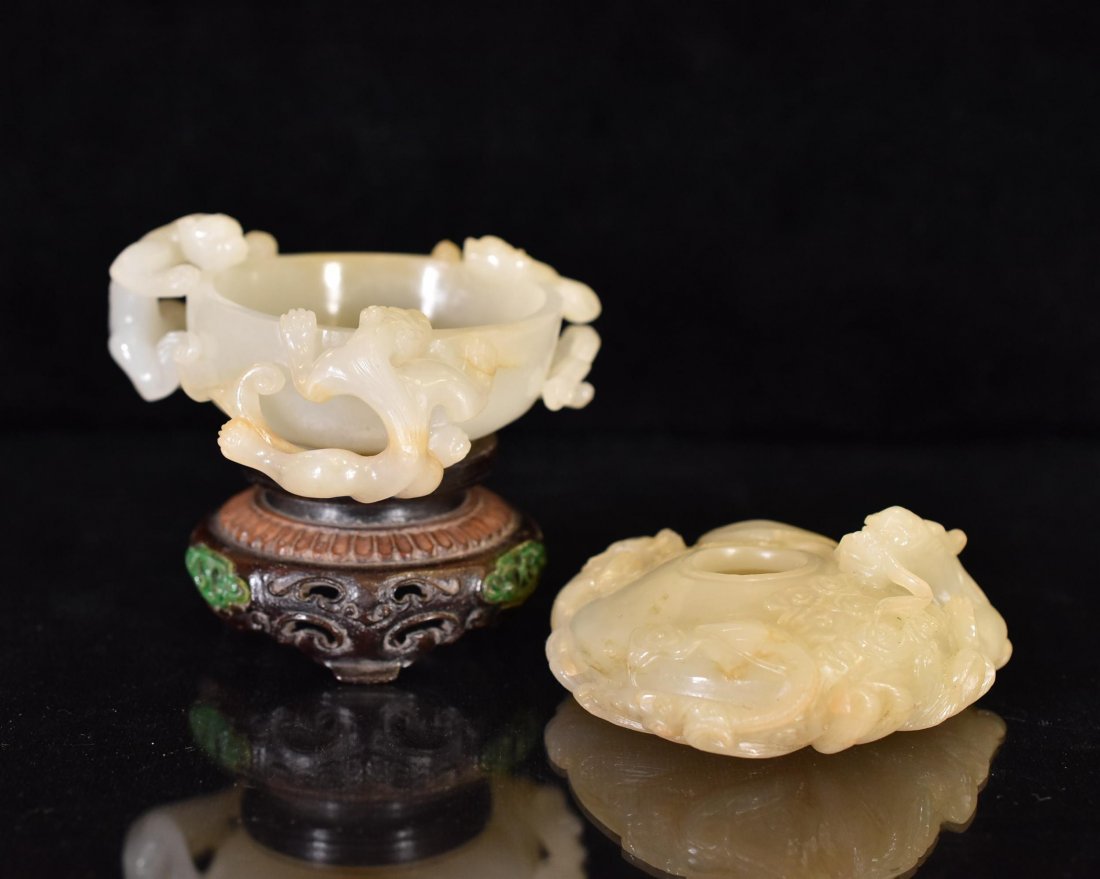 SET OF 2 (TWO) CARVED JADE BRUSH WASHERS (1 of 10)