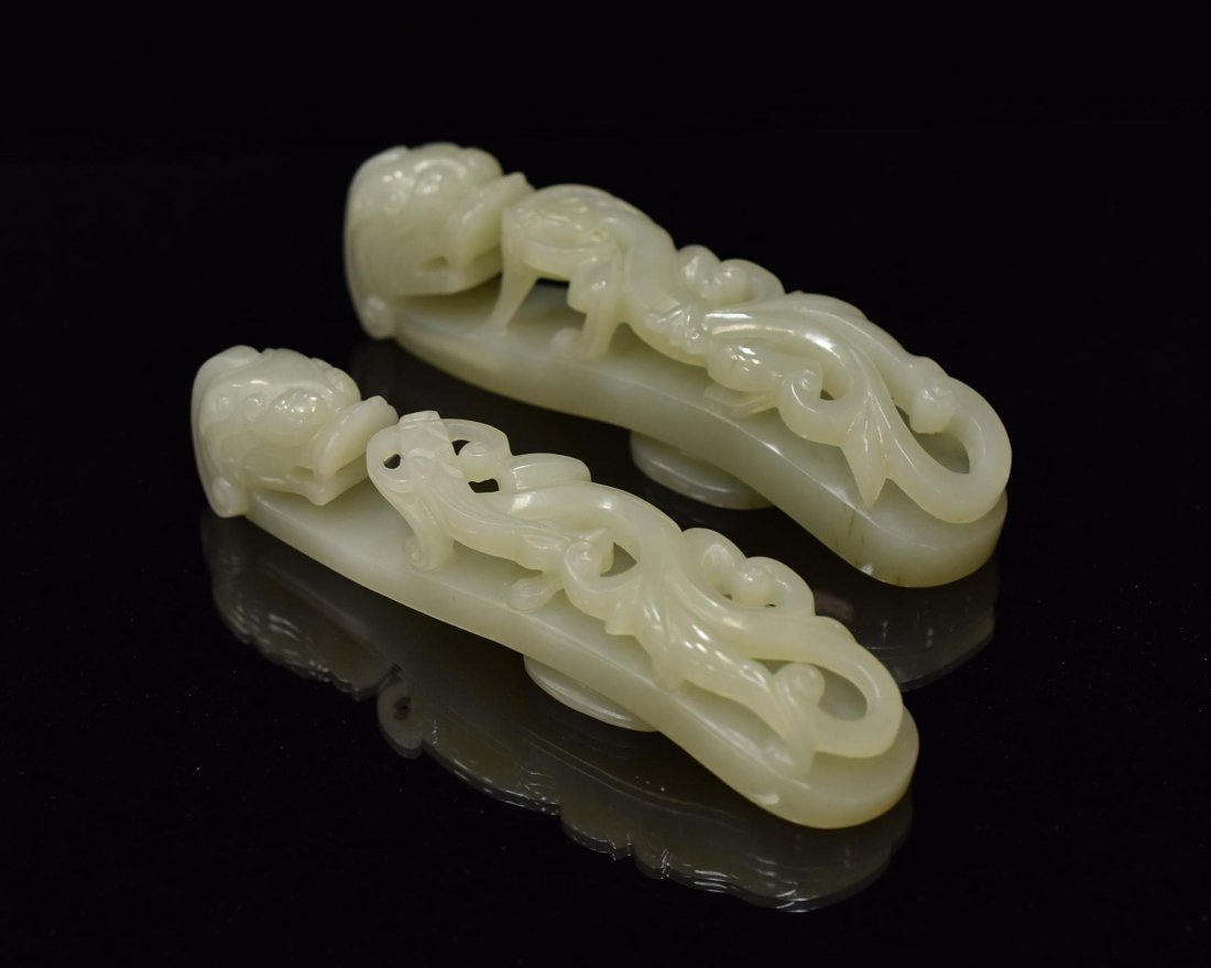 PAIR CARVED WHITE JADE BELT BUCKLE (1 of 9)