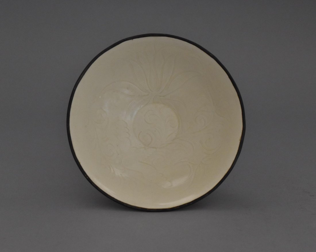 DING WARE BOWL W/ METAL BANDED RIM (1 of 8)