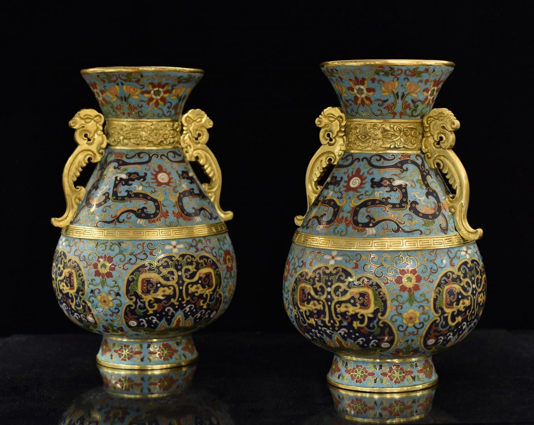 GILT BRONZE AND CLOISONNE VASES, QIANLONG MARK (1 of 9)