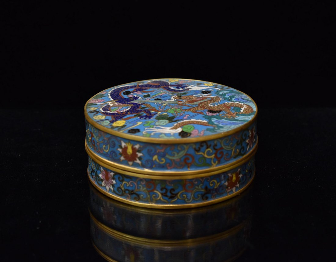 GILT BRONZE&  CLOISONNE ROUND JEWELRY TRINKET BOX (1 of 10)