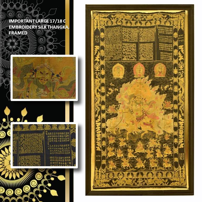 IMPORTANT LARGE 17/18 C EMBROIDERY SILK THANGKA, FRAMED (1 of 10)