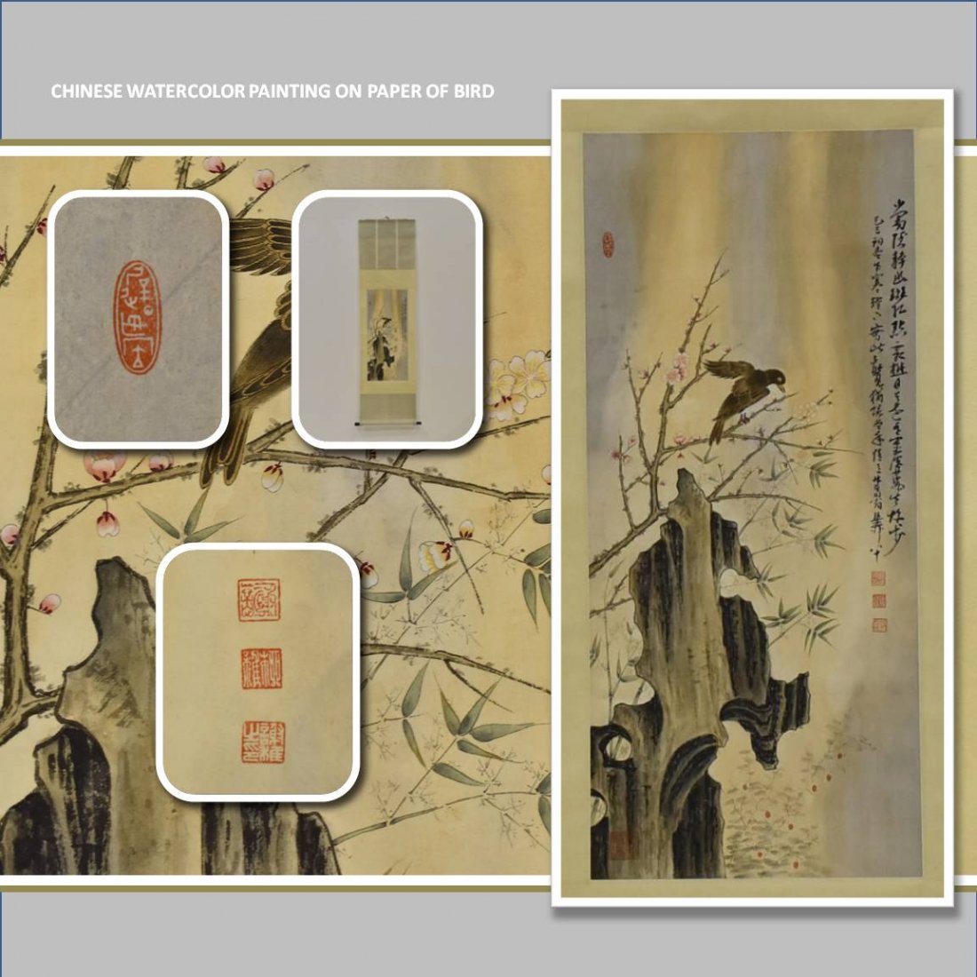 CHINESE WATERCOLOR PAINTING ON PAPER OF BIRD (1 of 10)