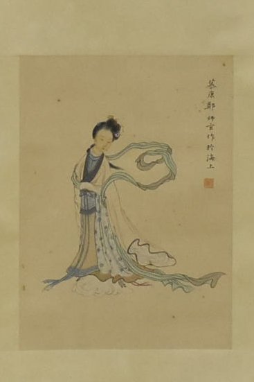 CHINESE WATERCOLOR PAINTING ON PAPER OF FEMALE FIGURE (1 of 6)