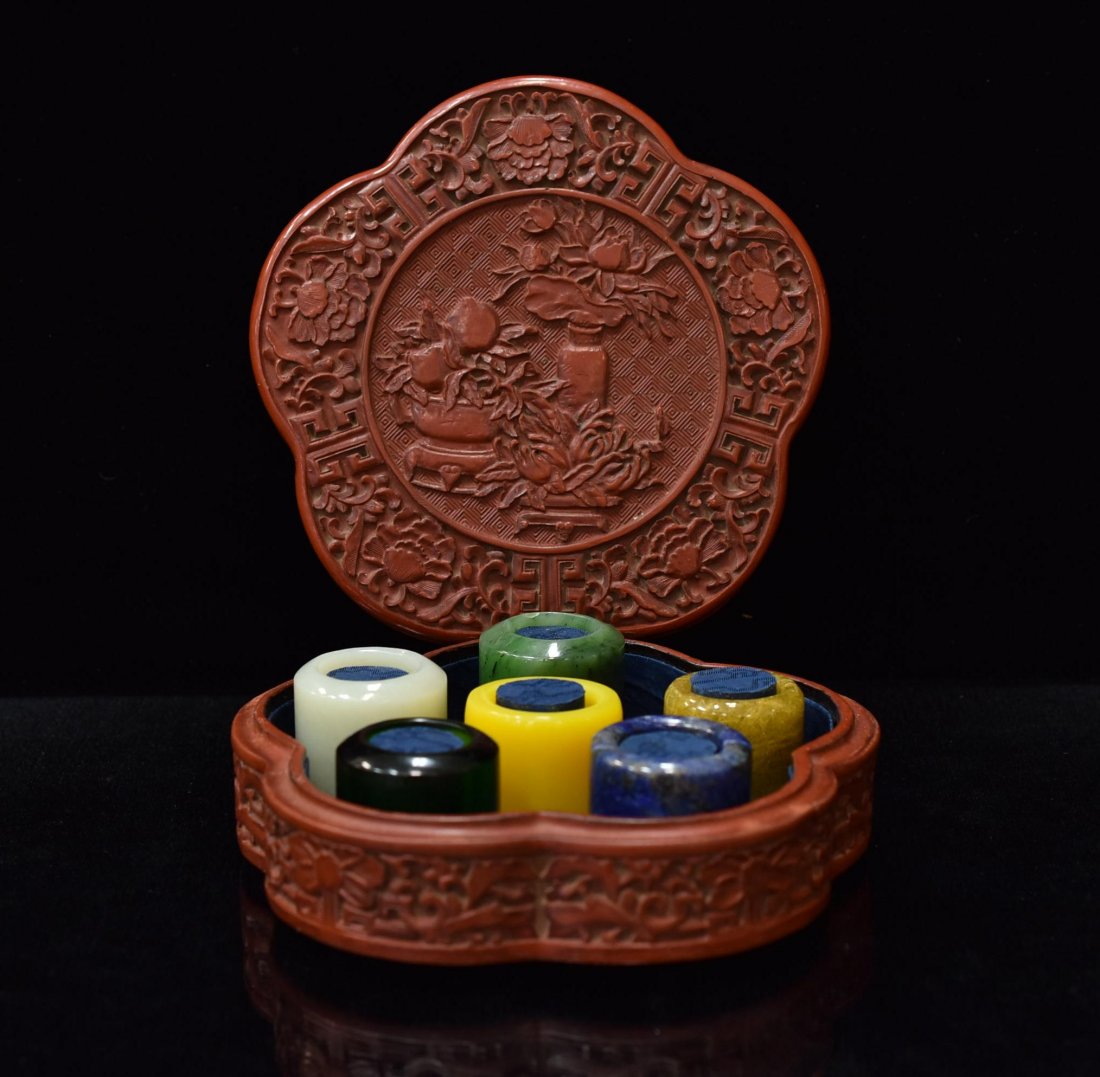 5 PCS JADES & HARD STONES ARCHER'S RINGS IN CINNABAR (1 of 10)