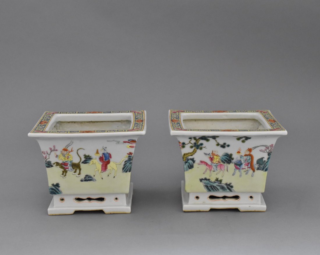 PAIR OF SQUARE PORCELAIN PLANT POTS (1 of 10)