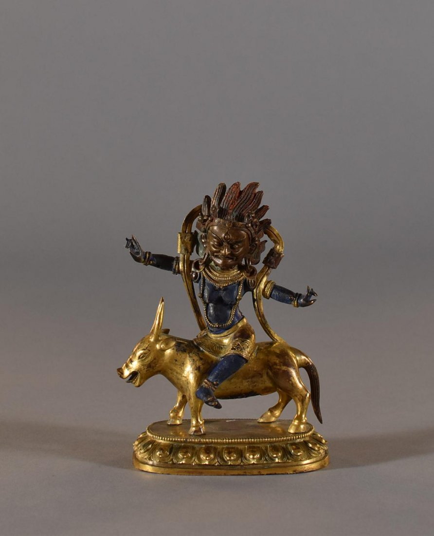 QING DYNASTY GILT BRONZE HAYAGRIVA BUDDHA RIDING CATTLE (1 of 10)