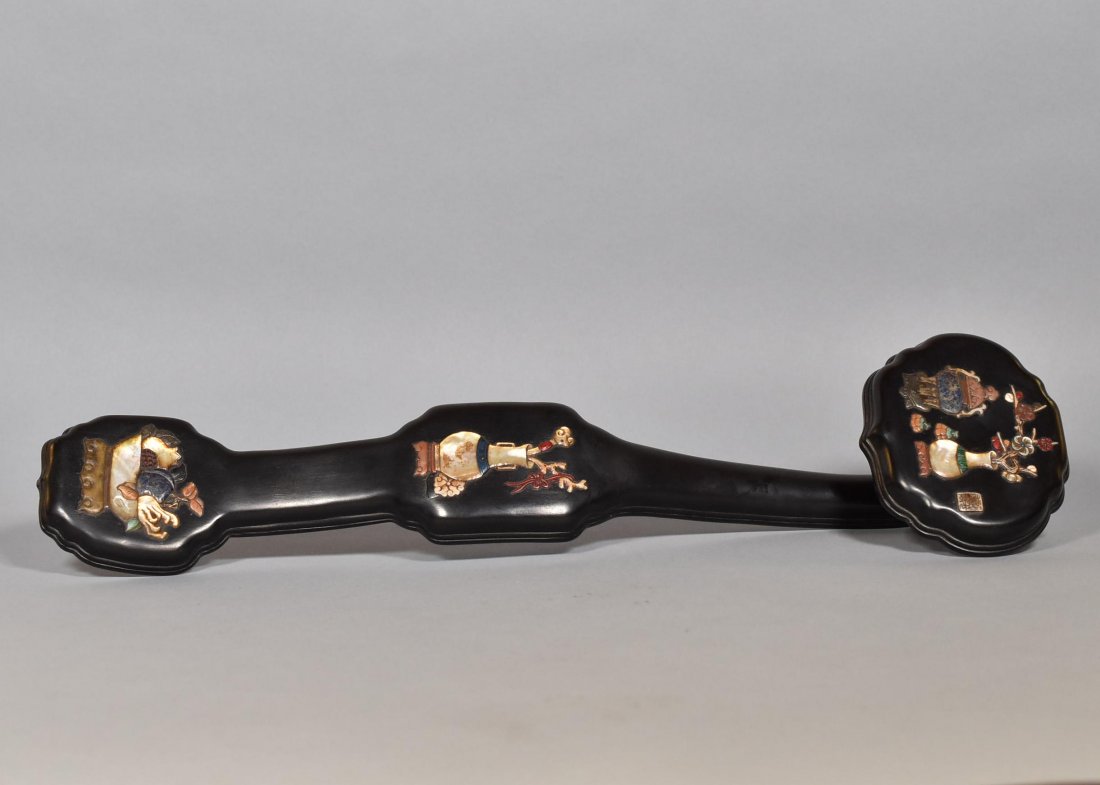 SEMI PRECIOUS STONE INLAID ZITAN RUYI SCEPTER (1 of 10)