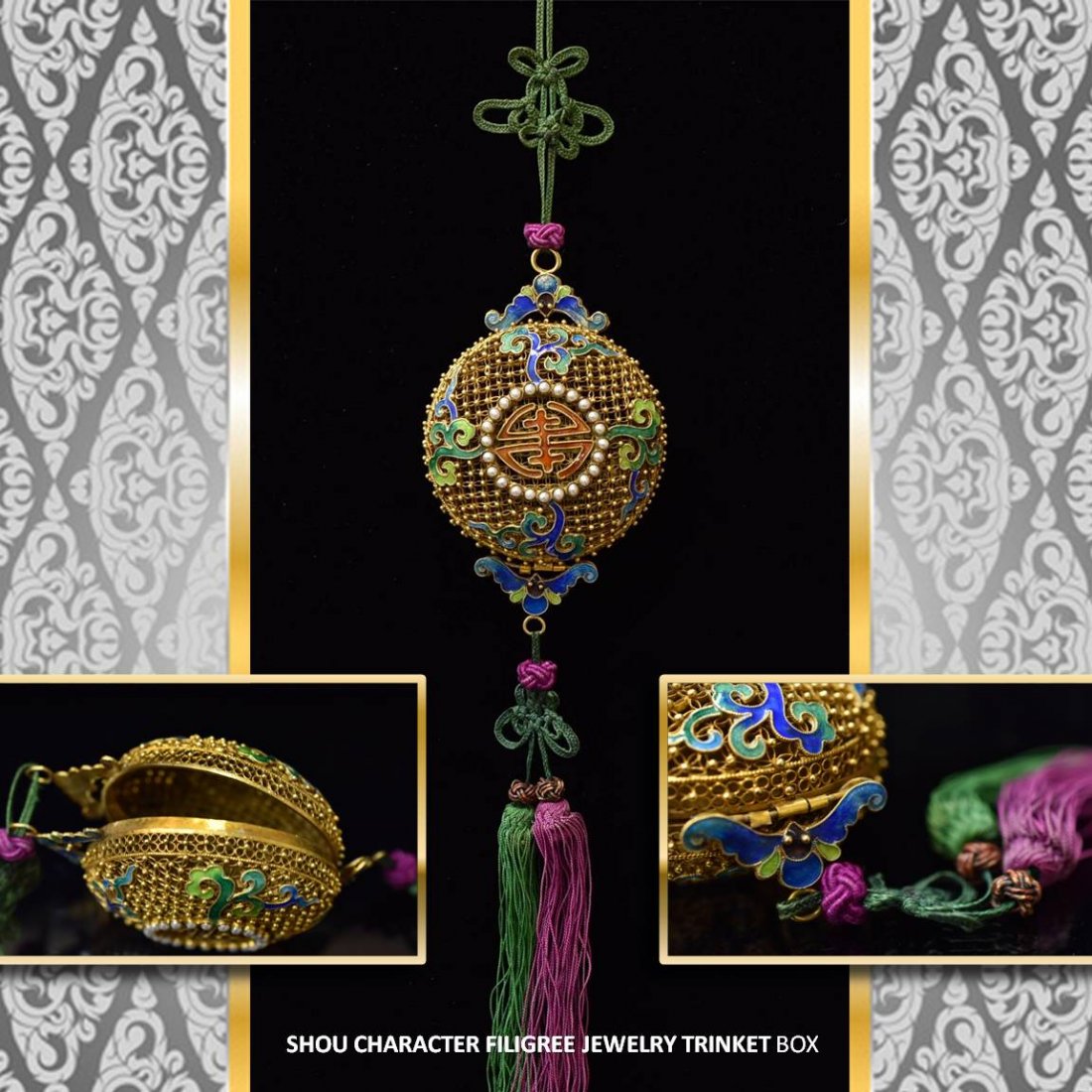 SHOU CHARACTER FILIGREE & PEARL TRINKET BOX (1 of 10)