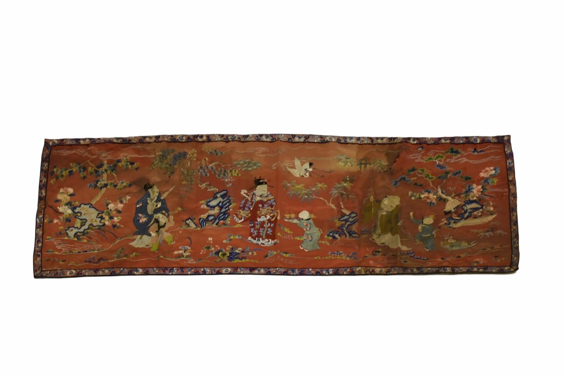 19TH C. ANTIQUE CHINESE EMBROIDERED SILK PANEL (1 of 10)