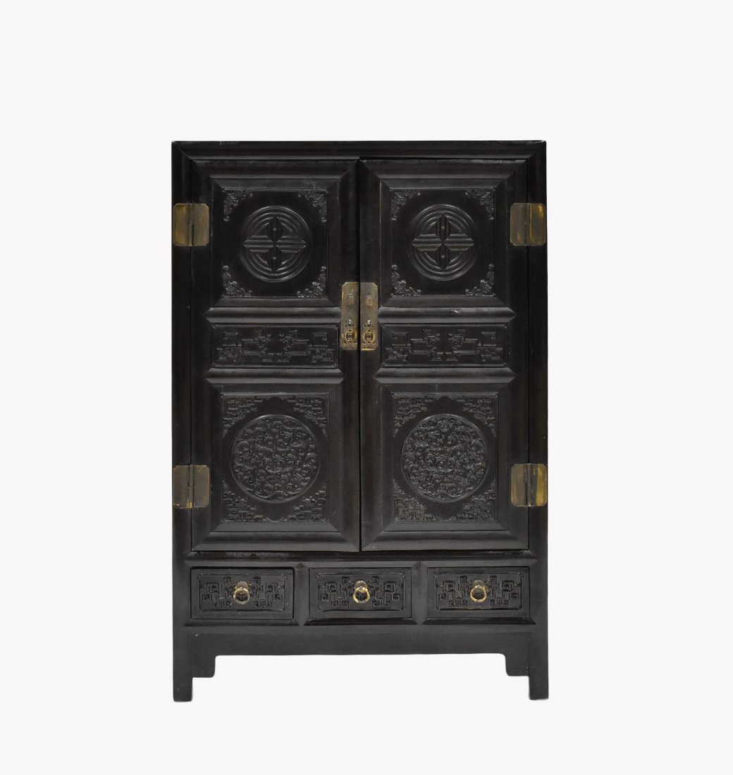 CARVED ZITAN DOUBLE DOOR AND DRAWERS CABINET (1 of 6)