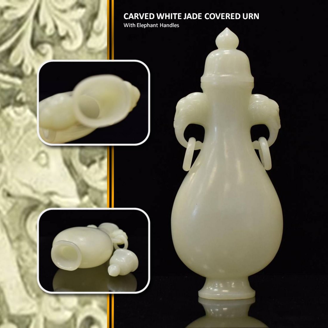 CARVED WHITE JADE COVERED URN