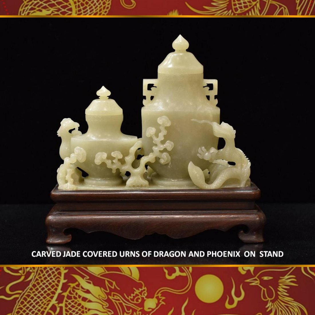 CARVED JADE COVERED URN OF DRAGON AND PHOENIX (1 of 8)
