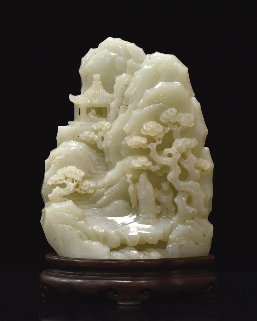 VERY FINE CARVED CHINESE WHITE JADE RECUMBENT A BOULDER (1 of 9)