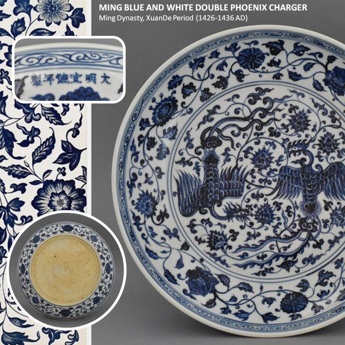 MING XUANDE BLUE & WHITE DOUBLE PHOENIX CHARGER (1 of 10)