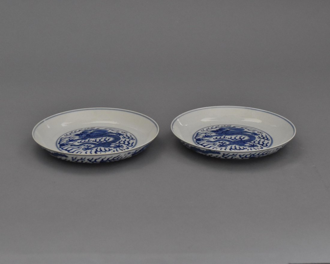 PAIR OF GUANGXU COBALT BLUE DRAGON DISHES (1 of 9)