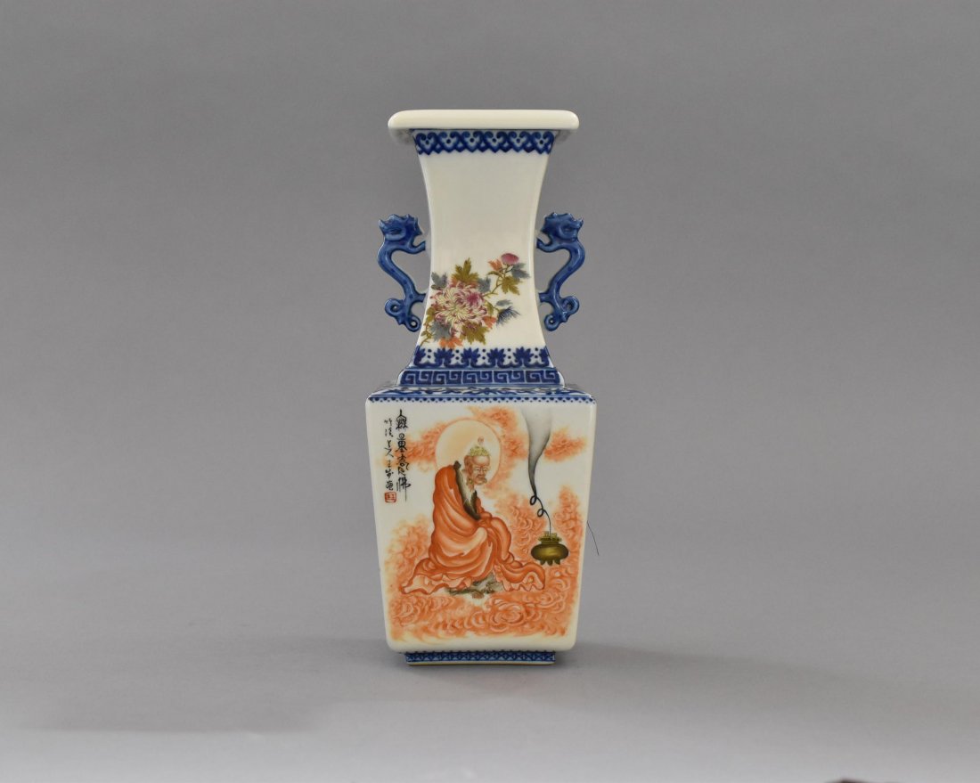 20TH C  FAMILLE ROSE SQUARE BALUSTER PORCELAIN VASE (1 of 10)