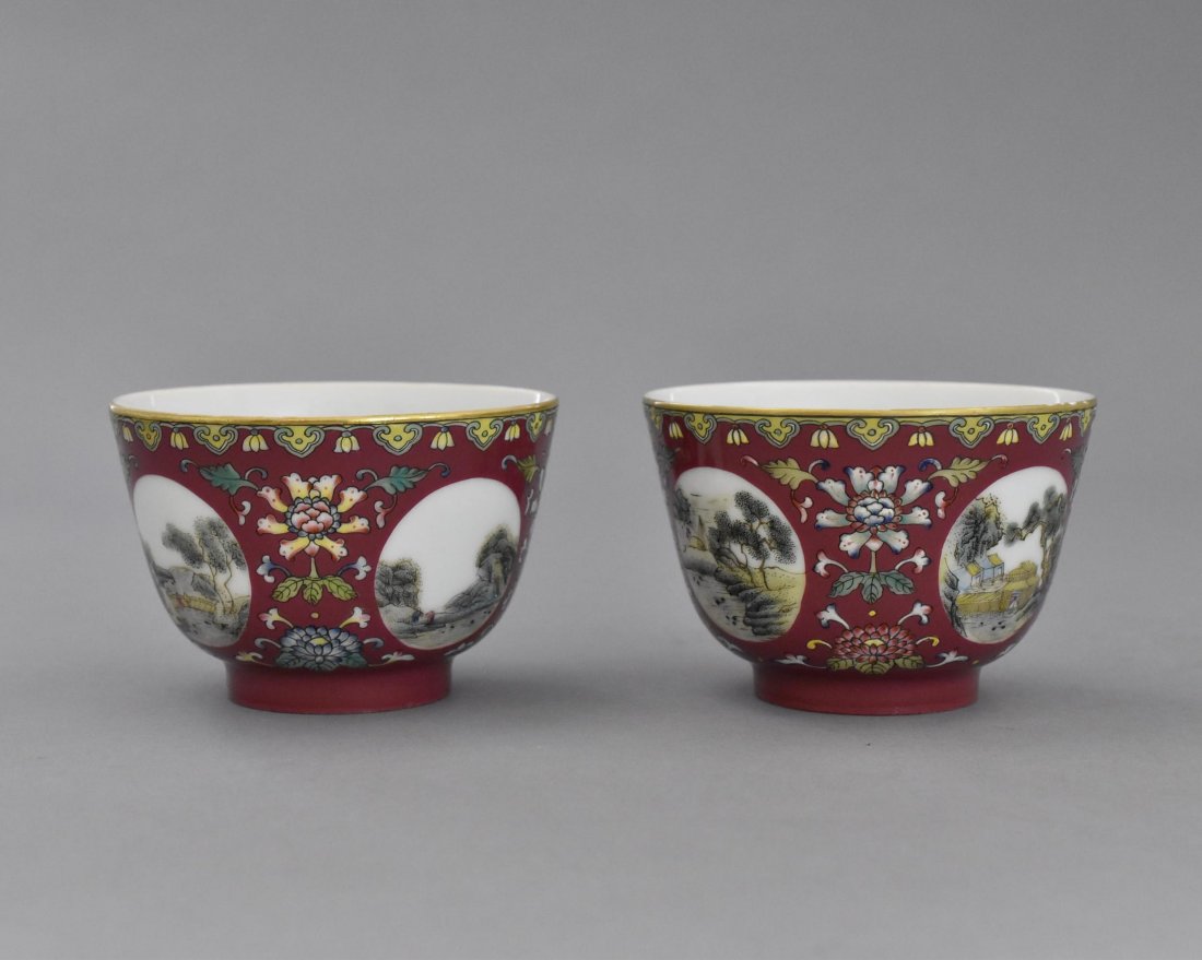 PAIR OF PURPLE GLAZED PORCELAIN CUPS (1 of 10)