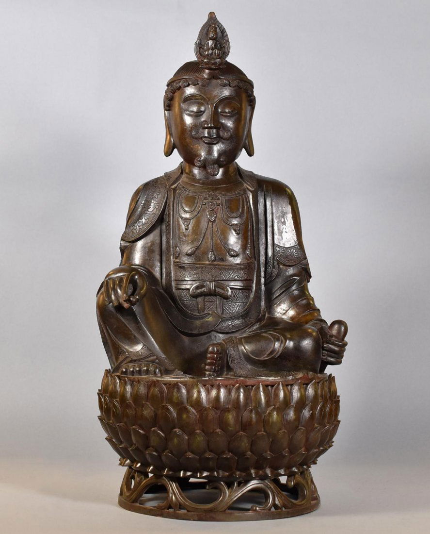 18" LARGE BRONZE SEATED DAOIST BUDDHA (1 of 8)