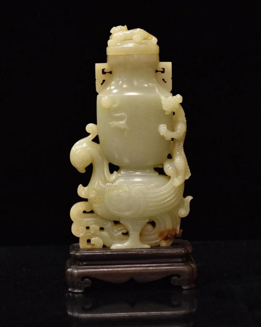 CARVED JADE DRAGON, PHOENIX, TIGER COVERED URN (1 of 10)
