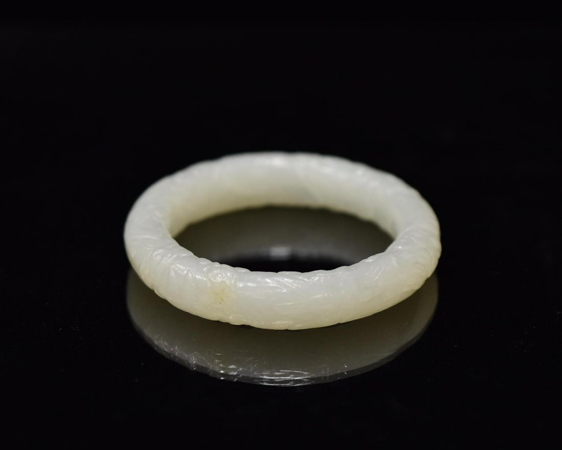 CARVED WHITE JADE DRAGON BANGLE (1 of 9)