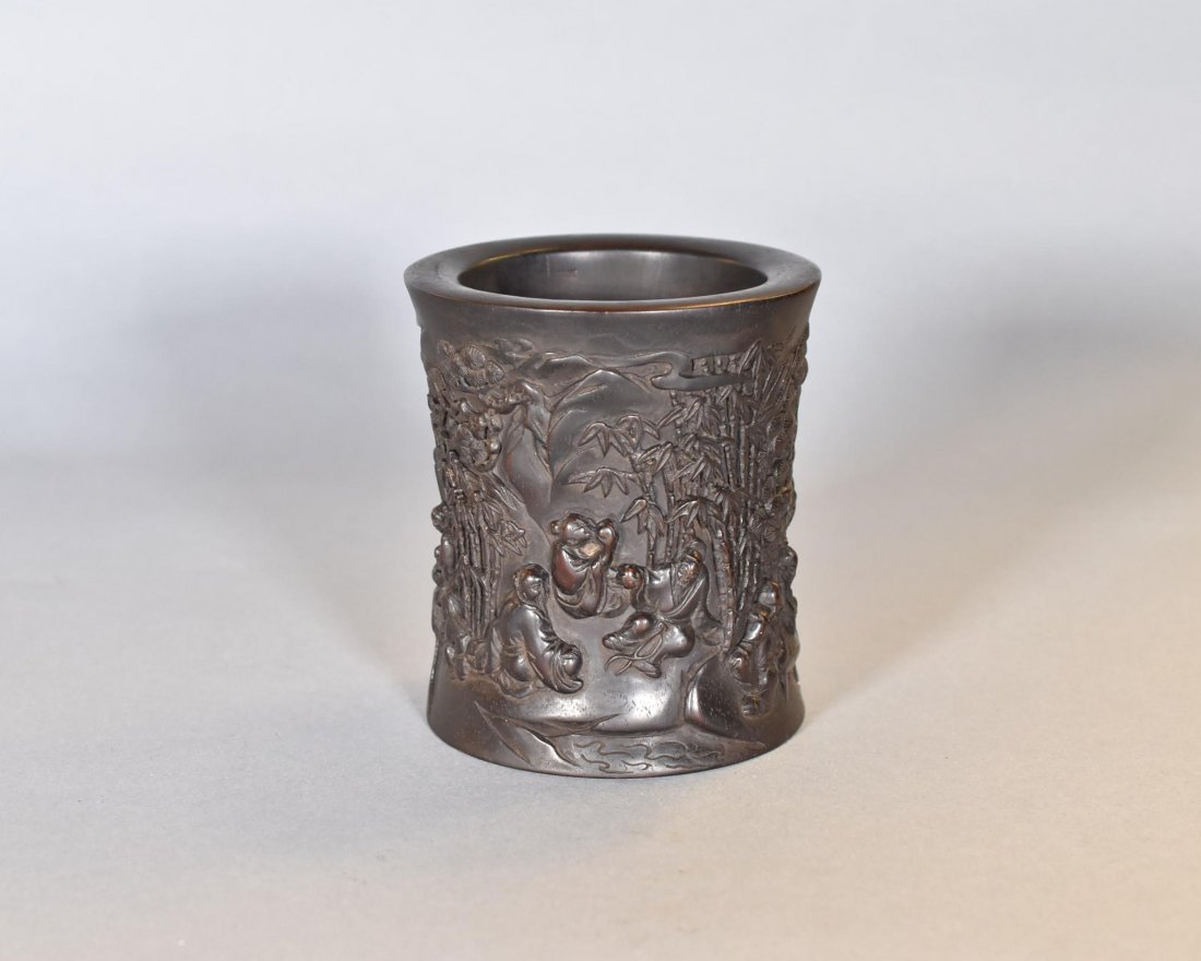 FINELY CARVED ZITAN SCHOLAR BRUSH POT (1 of 10)
