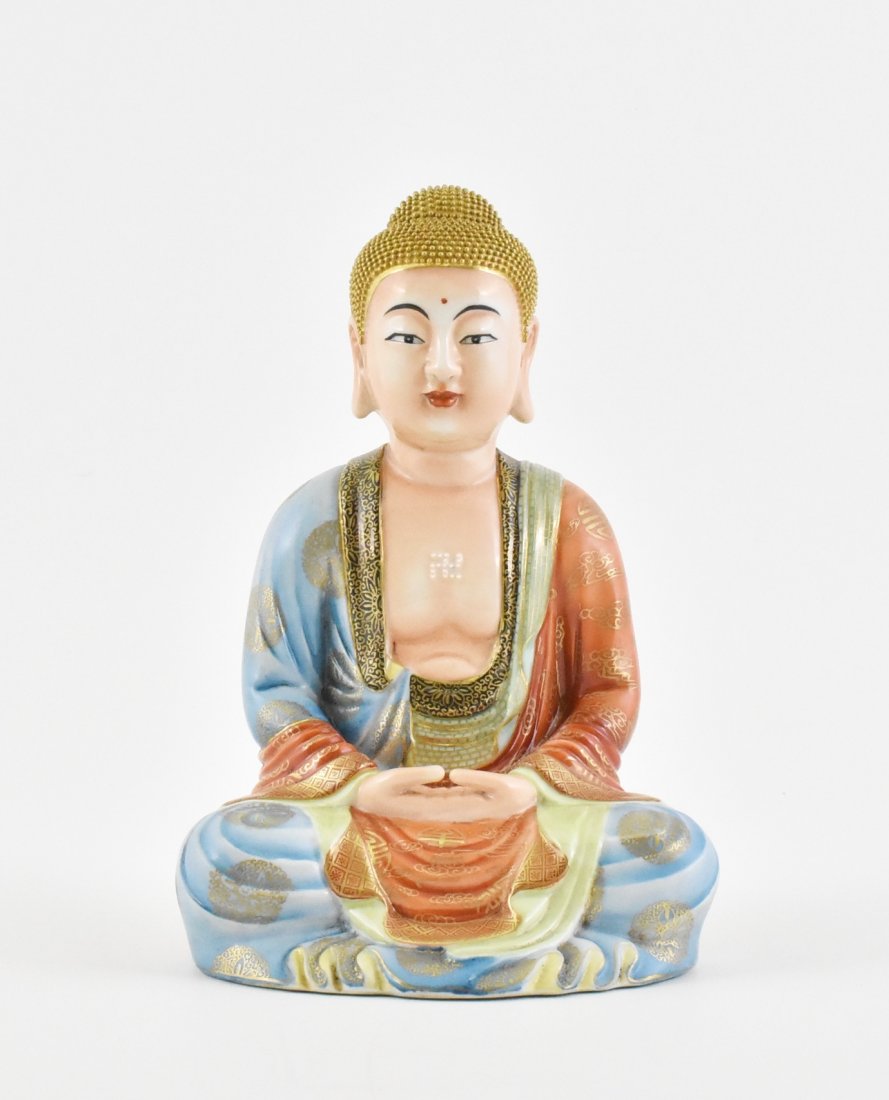 QING DYNASTY FAMILLE ROSE & GILT PORCELAIN BUDDHA (1 of 10)