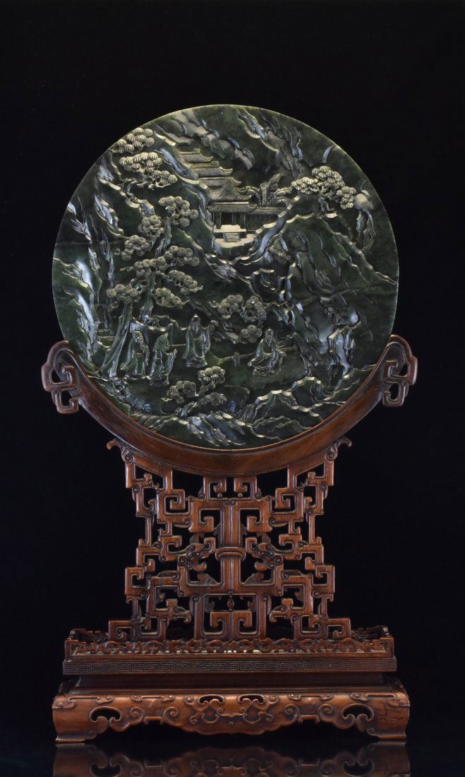 LARGE SPINACH GREEN JADE ROUND TABLE SCREEN (1 of 10)
