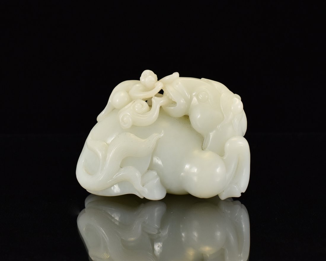 CARVED CELADON JADE OF MONKEY ON A HORSE (1 of 10)