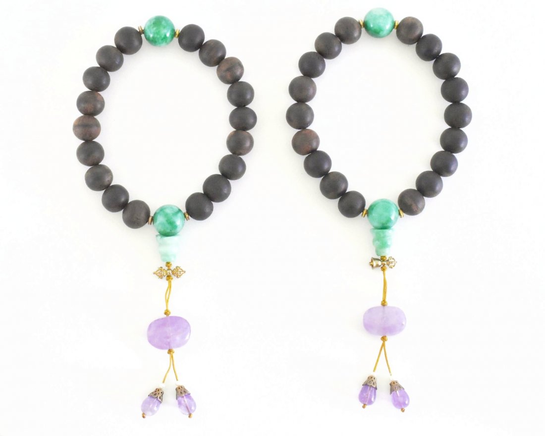 PAIR OF CARVED CHENXIANG WOOD PRAYER BEAD BRACELETS (1 of 10)