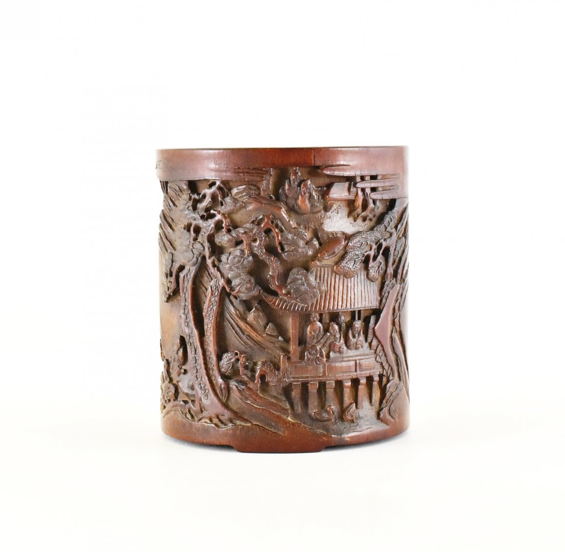 CARVED BAMBOO BRUSH POT OF PAVILION OVER THE WATERSIDE (1 of 10)