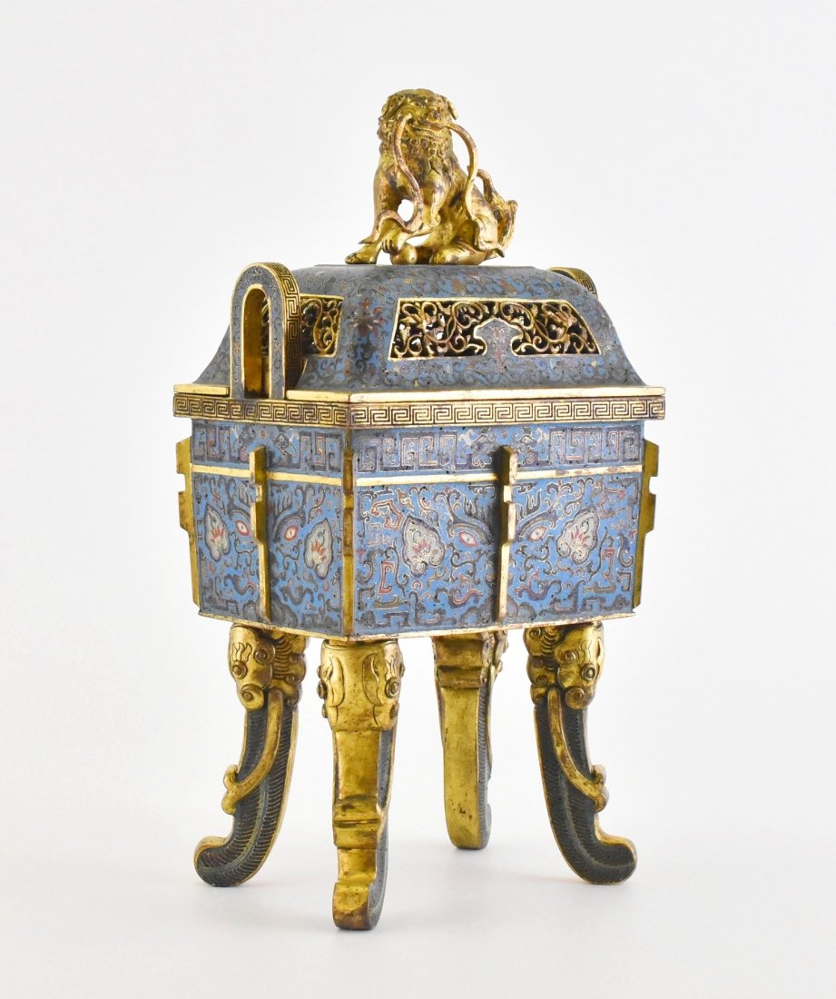 GILT BRONZE & CLOISONNE ENAMEL RECTANGULAR CENSER (1 of 10)