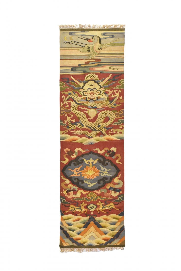 QING DYNASTY CHINESE RED SILK KESI WITH DRAGON MOTIF (1 of 9)
