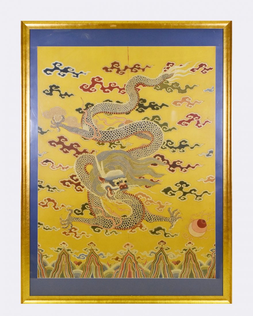 18TH/19TH C FRAMED CHINESE EMBROIDERY DRAGON SILK PANEL (1 of 10)