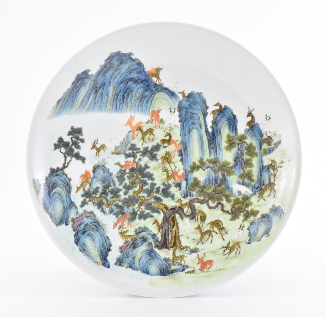 HUNDRED DEER FAMILLE ROSE PORCELAIN CHARGER (1 of 10)